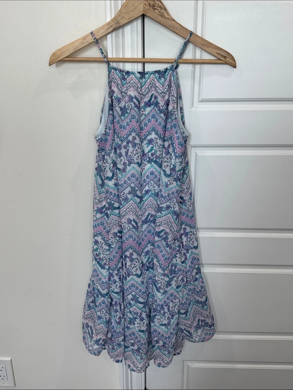 Girl’s Midi Dress Paisley Floral Design Spaghetti Strap sz XXL (16) Purple Blue